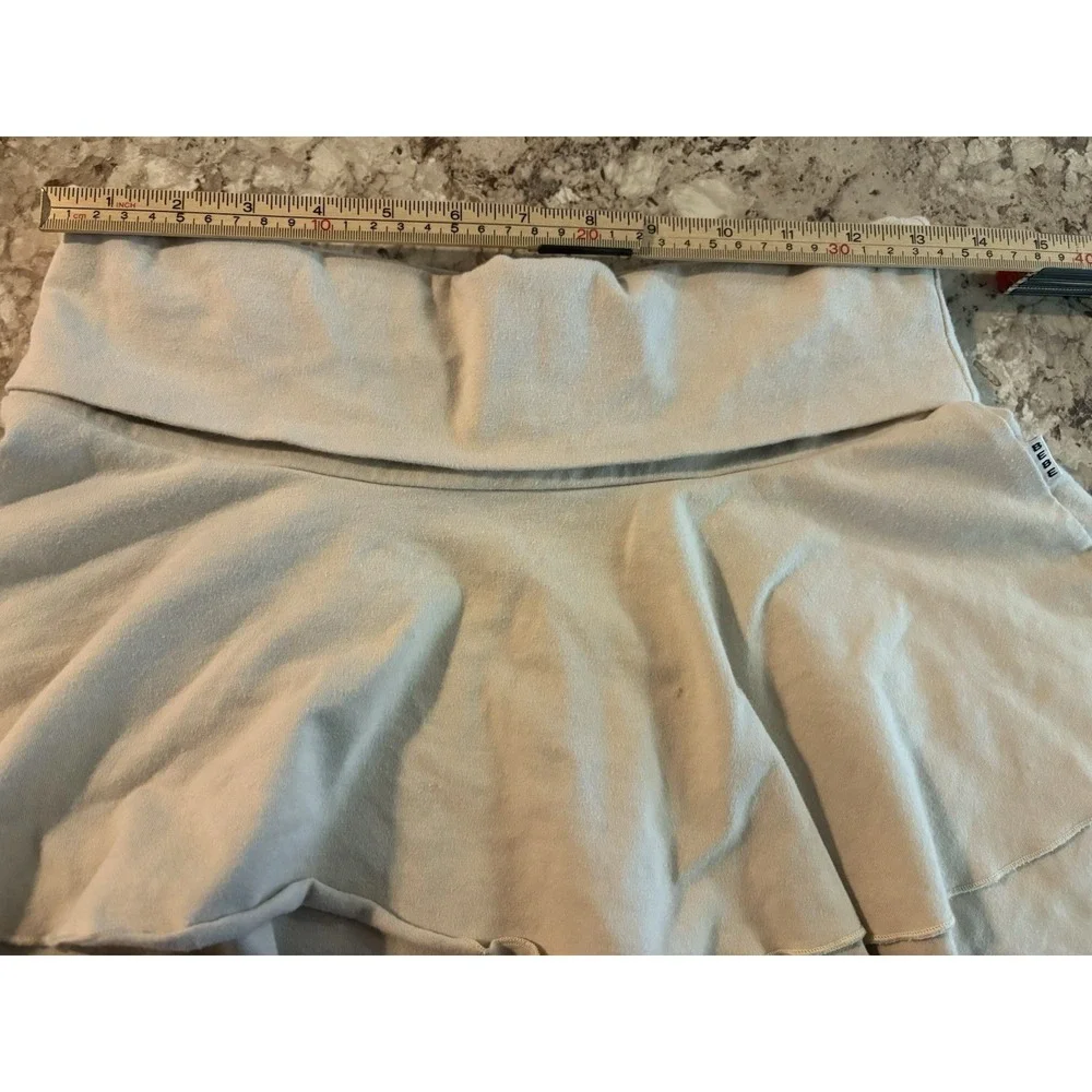 Vintage Y2K Bebe‎ Sport Nude Beige Foldover Logo Ruffle Mini Skirt Medium Rare